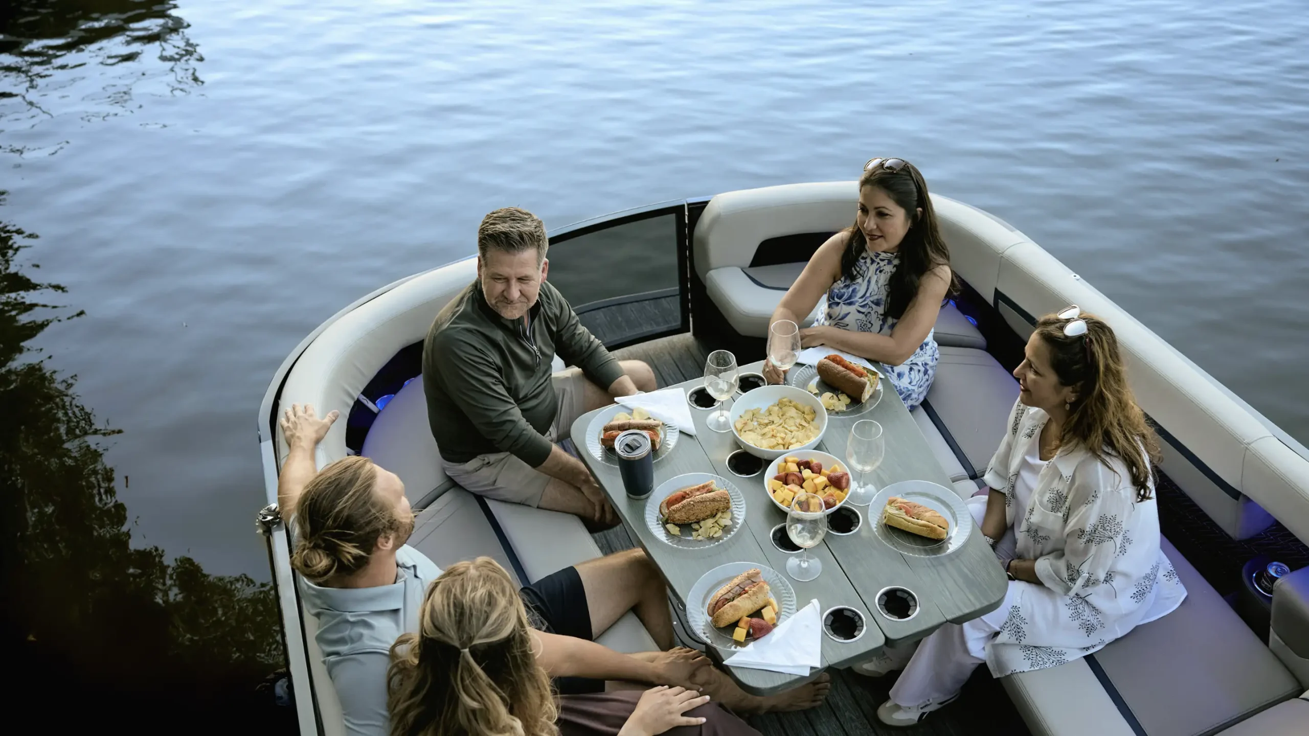 People relaxing aboard a Flamingo on the water